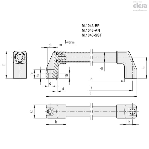 Stainless Steel Tube, Back Mounting, M.1043 BM/20-500-SST